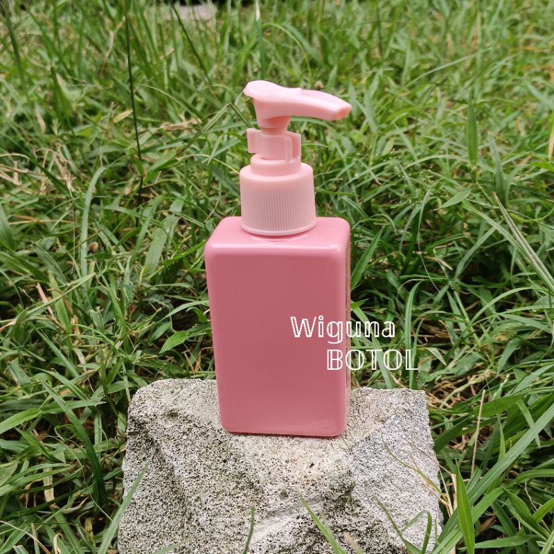 Botol Pump 100ml Kotak Pink / Botol 100ml Kotak Tutup Pump Clip Pink