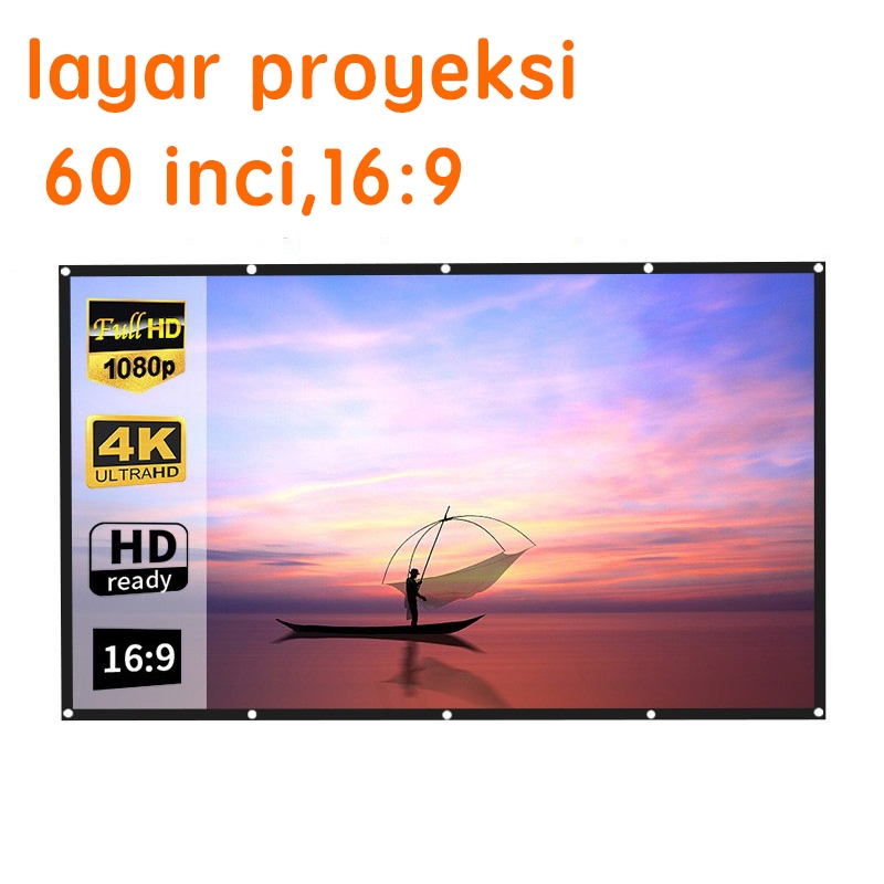 Ekleva Tirai anti-cahaya proyektor 16: 9 100/ 60 inci 3D HD