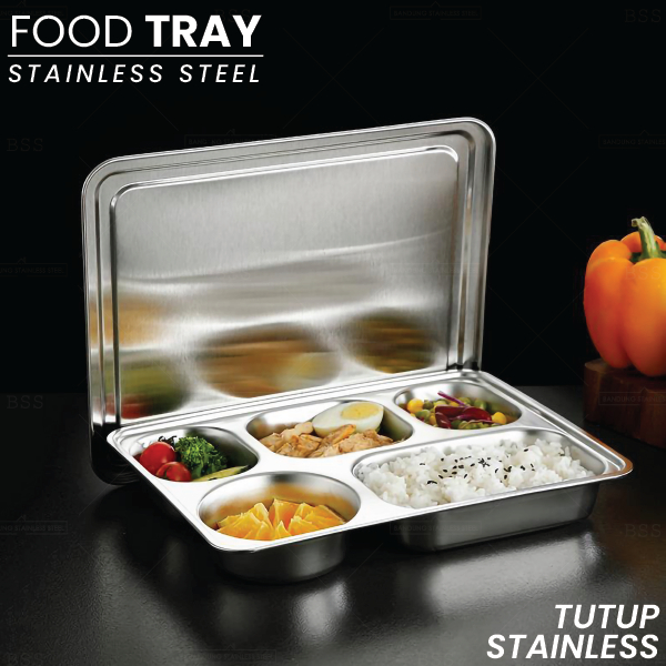 Food Tray Tempat makanan / piring stainless dengan tutup Stainless Plato Multifungsi
