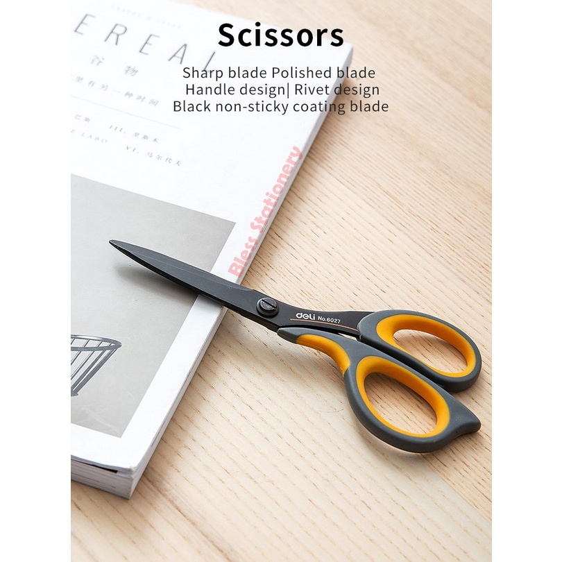 

KODE T68H Deli Gunting anti lengket 175mm Gunting hitam gunting anti karat Soft handle Scissors E627