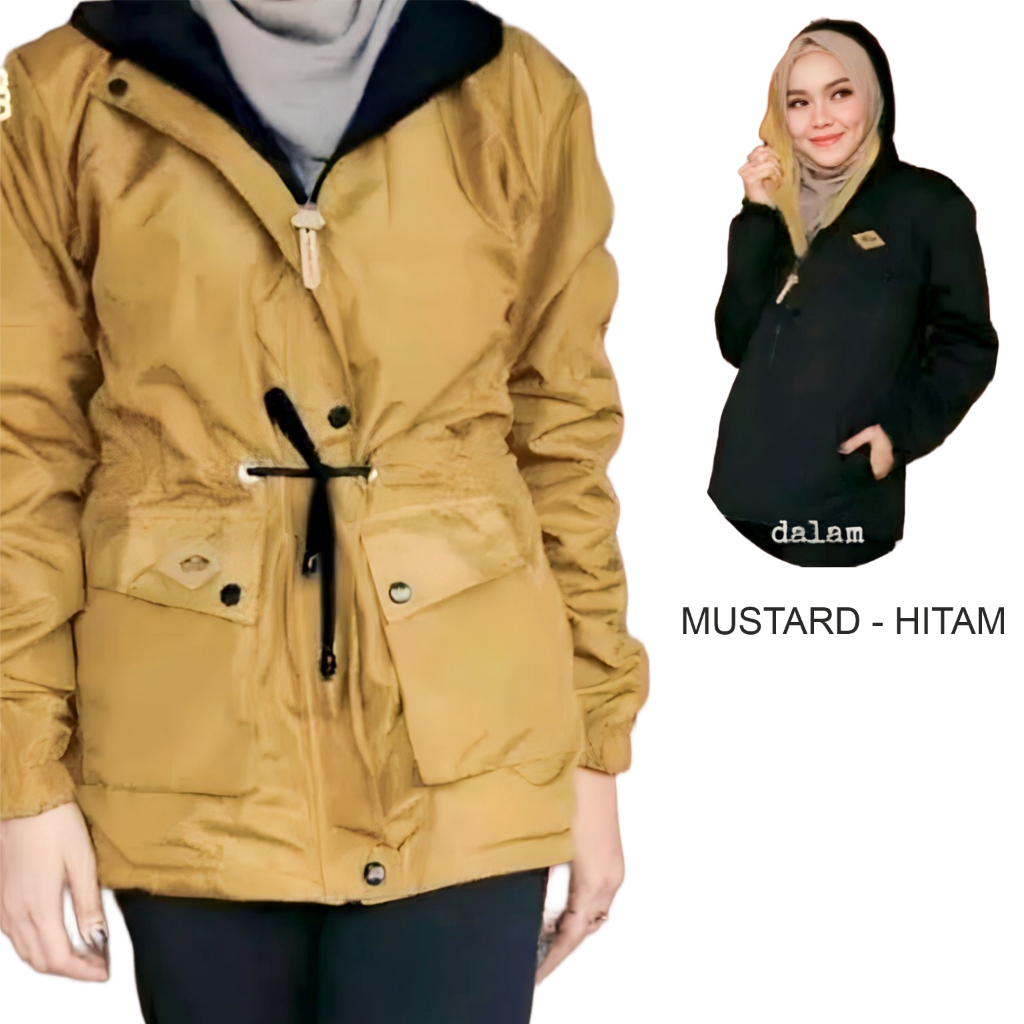 Jaket Parka Wanita Uniqlo Jumbo Korean Style Import Bolak Balik Muslimah Panjang Korea Mustard Hitam