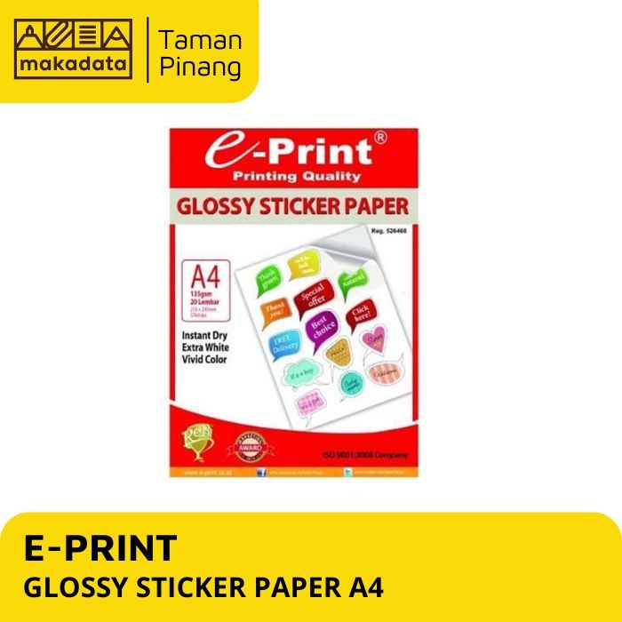 

KERTAS STICKER / E-PRINT GLOSSY STICKER PAPER A4 135 GRAM (1 PACK)