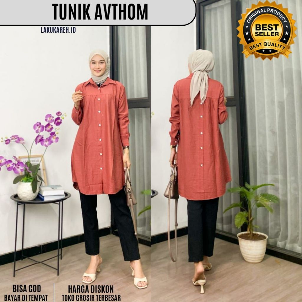 Tunik Avthom - Promo Baju Atasan Wanita Polos Kancing Depan Belakang