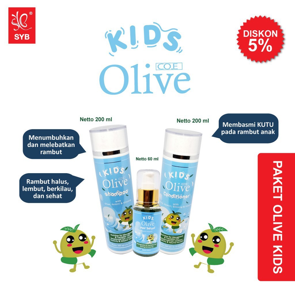 MFI - SYB COE Paket Olive Kids ( Shampoo, Conditoner & Hair Serum ) | Untuk Melebatkan Rambut Anak