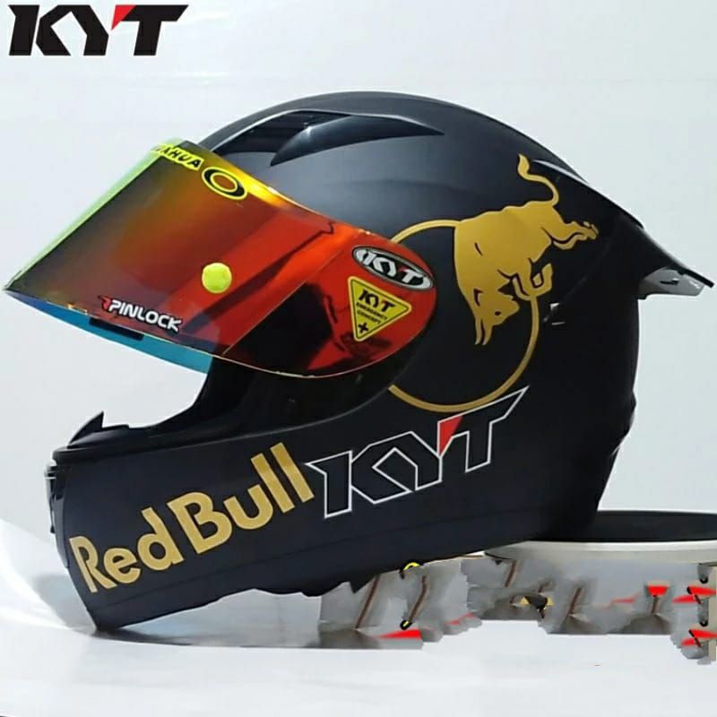 Helm full face KYT R10 Black doff Paket ganteng Redbull