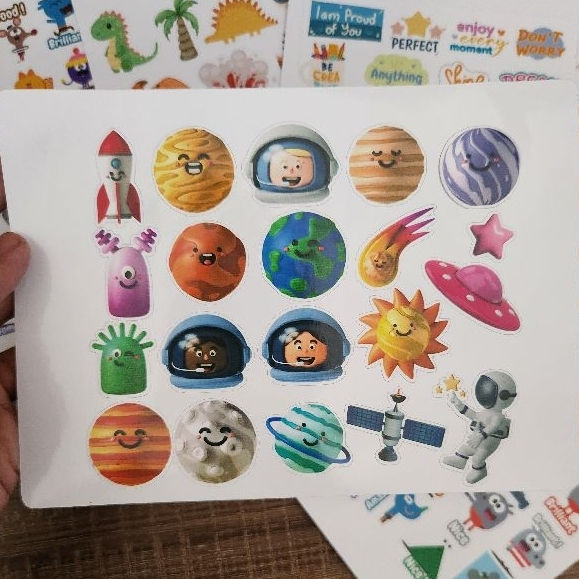 

Sticker karakter, sudah dicuttinh, tema dino, motivasi, bunga, luar angkasa