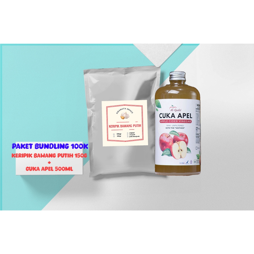 

bundling cuka apel with mother 500ml + keripik bawang putih 150gram by kikanaya