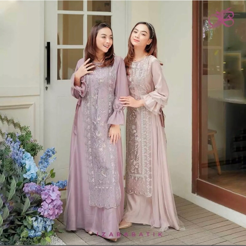 Amira Dress by IzaraBatik Latte & Taro Set Family Gamis Dress Lebaran Brukat Sarimbit 2025