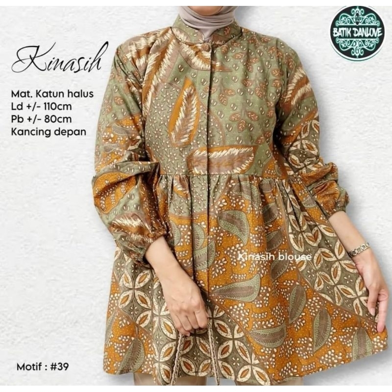 HANA Blouse Batik Lengan Balon Baju Batik Kantor Cantik bahan katun