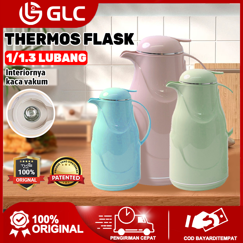 QME TERMOS AIR PANAS BAHAN KACA LUAR PLASTIK WATER JUG 1.3 LITER BESAR
