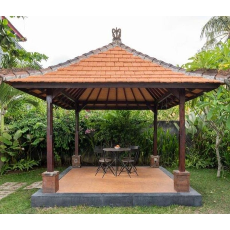 Gazebo Atap Genteng Tempat Santai Rumah Joglo Taman Modern Kayu Kelapa