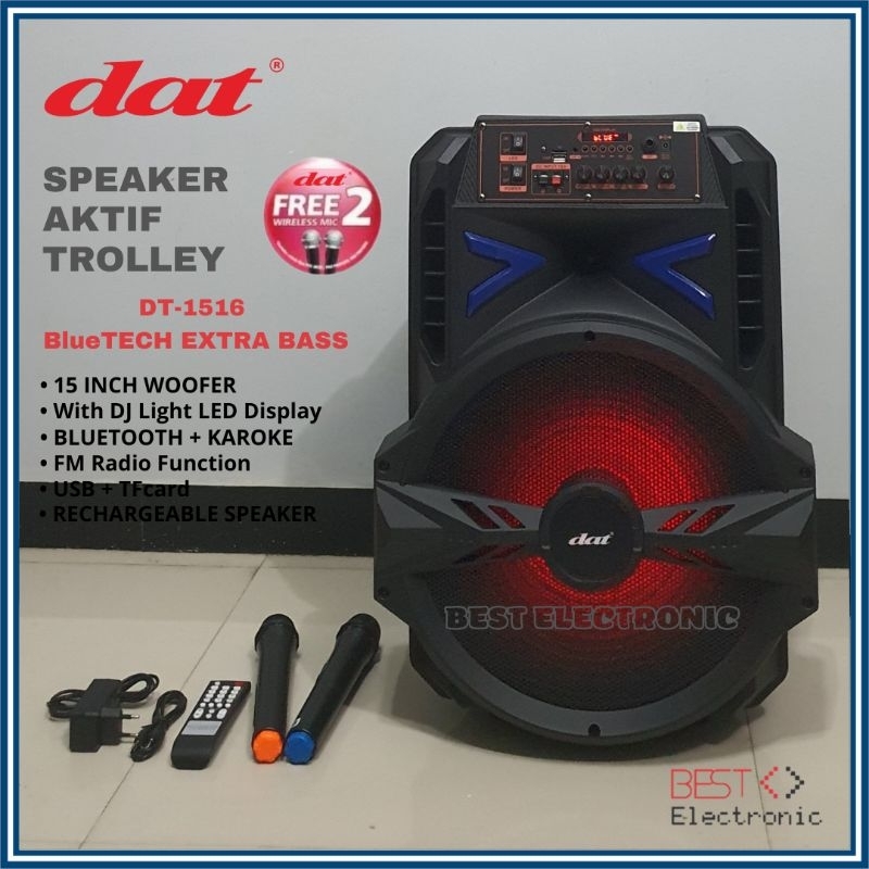 SPEAKER AKTIF DAT DT 1516 DT1516 DT-1516 BLUETOOTH TROLLEY 15 INCH PROFESSIONAL