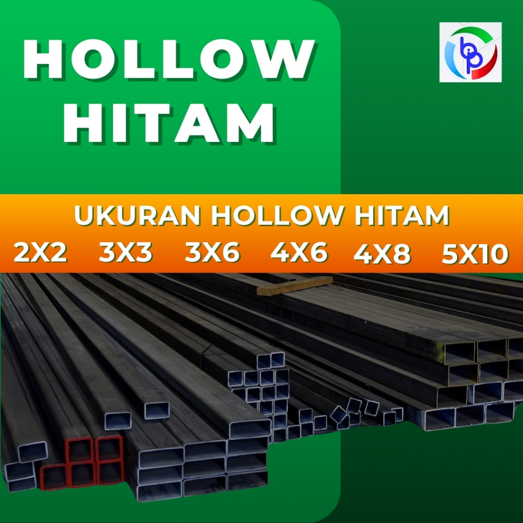 Besi Hollow Hitam Full/Holo Hitam Ukuran 2x2, 3x3, 4x6, 4x8, 5x5, 6x6, 8x8, 5x10 di Makassar