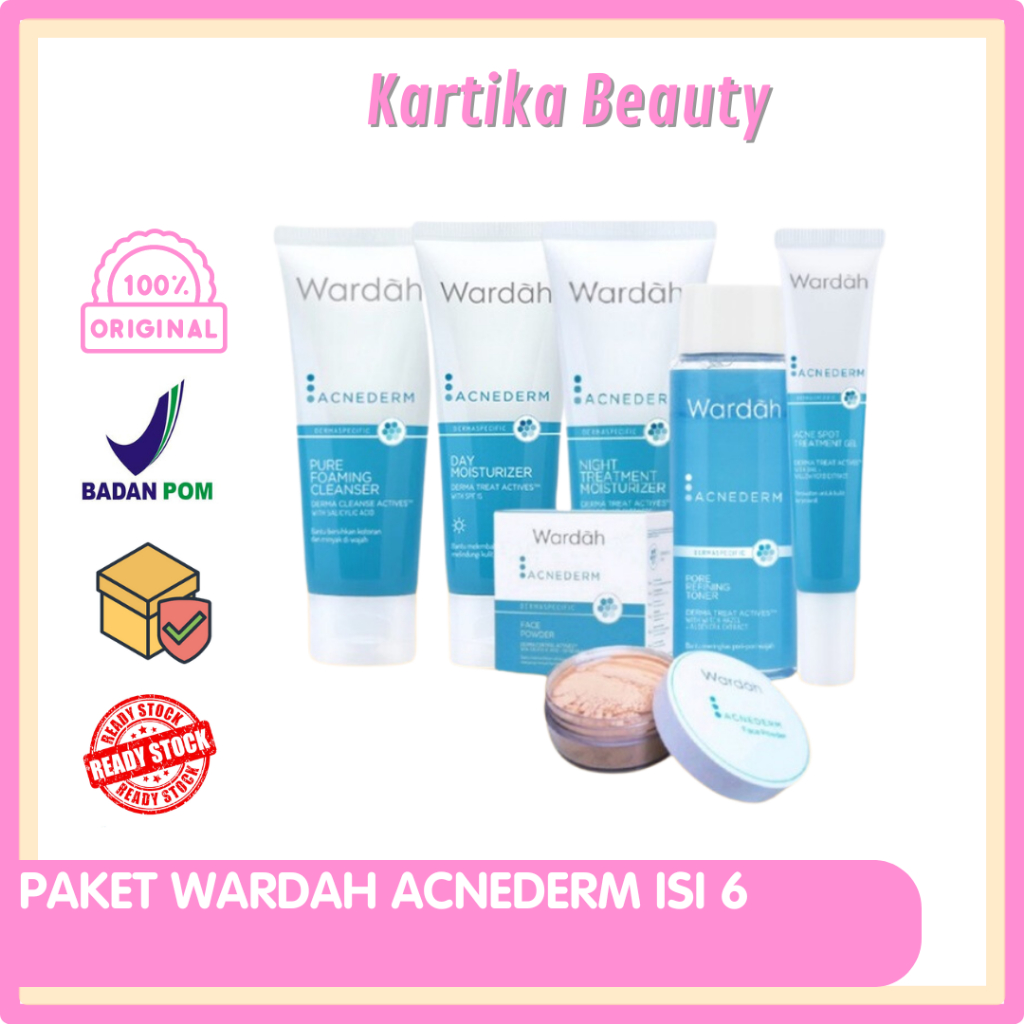 PAKET ACNE WARDAH ACNEDERM 6 IN 1 - PAKET SKINCARE WARDAH UNTUK KULIT BERJERAWAT WAJAH ACNE