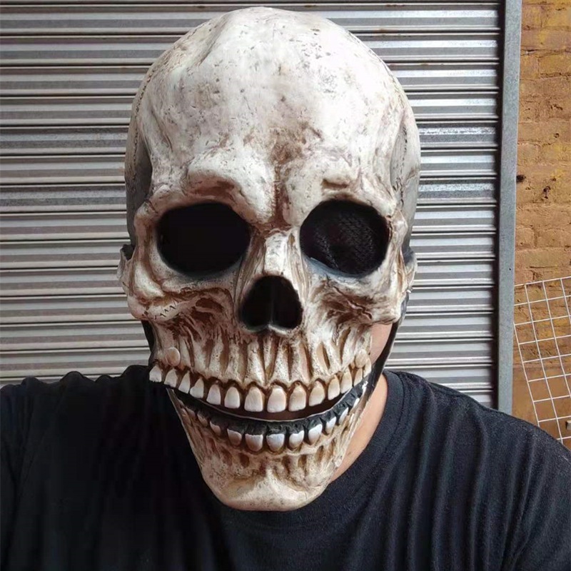 Topeng Halloween Wajah Tenggkorak Mulut Bergerak Topeng Latex Impor