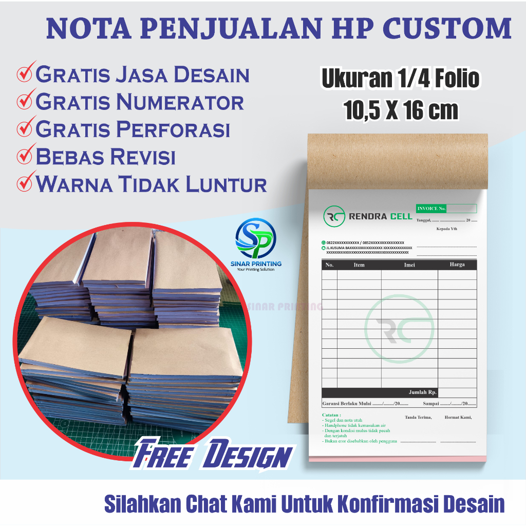 Nota Penjualan HP Custom 1 Rangkap 2 Rangkap Free Desain