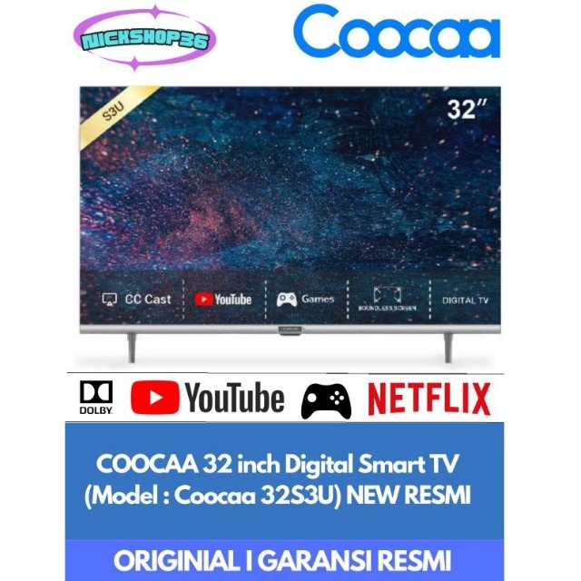 COOCAA 32 inch Digital Smart TV (Model : Coocaa 32S3U) INSTAN KURIR