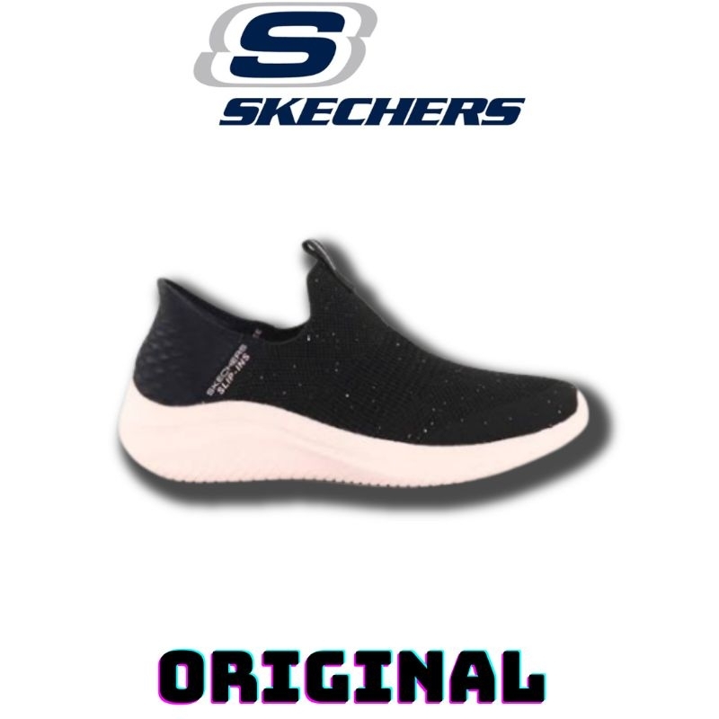 Sepatu Skechers Slip On Ultra Flex 3.0 Black Rose Gold Women's ( 149594/BKRG ) Original