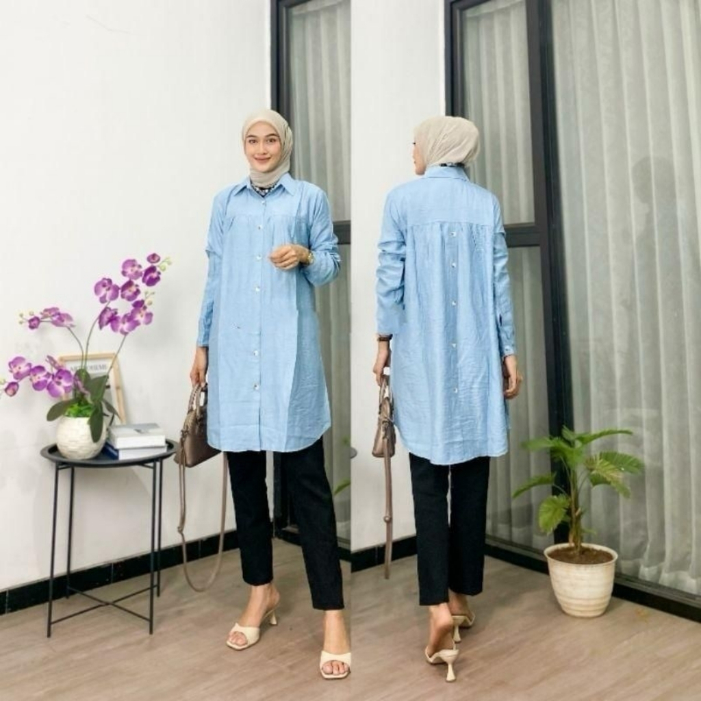 ATASAN TUNIK WANITA POLO LINEN - BAJU ATASAN MUSLIM WANITA LD 115