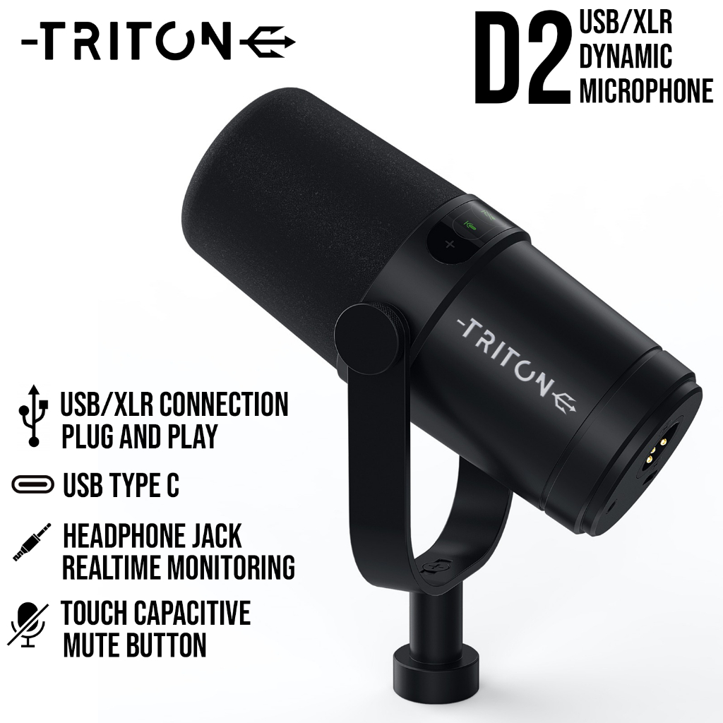TRITON D2 Cardioid Dynamic Microphone USB XLR Podcast Broadcast