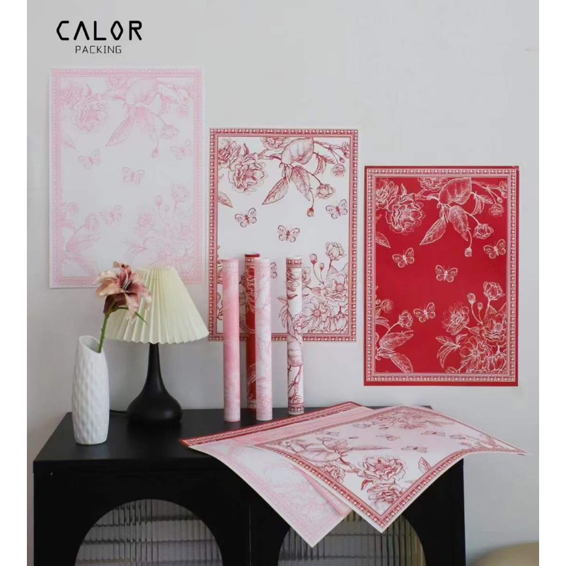 

(10Lembar) Kertas Bunga Buket Print Cellophane / Flower Printed Wrapping Paper Vintage Kraft Kado