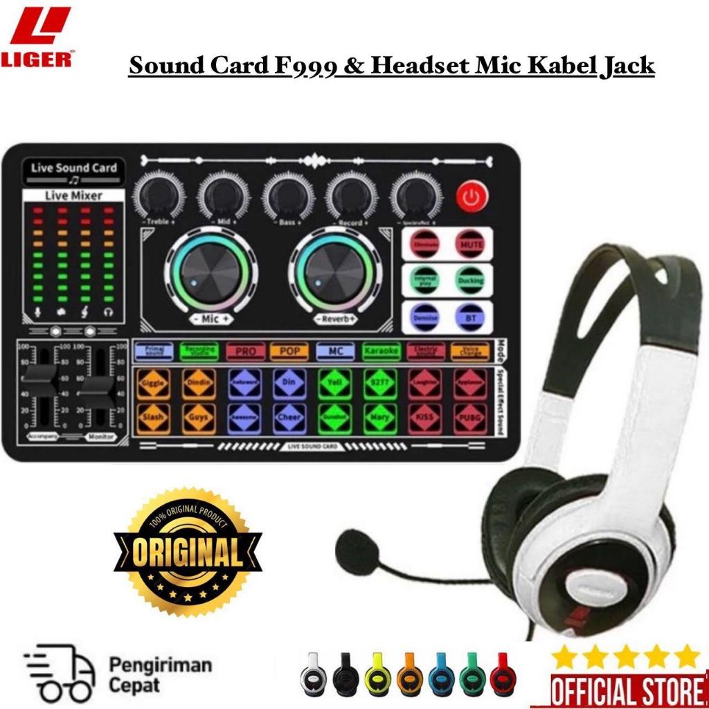 LIGER - Soundcard F999 Full Set + Headset X10 Microphone paket lengkap headphone microphone audio ja