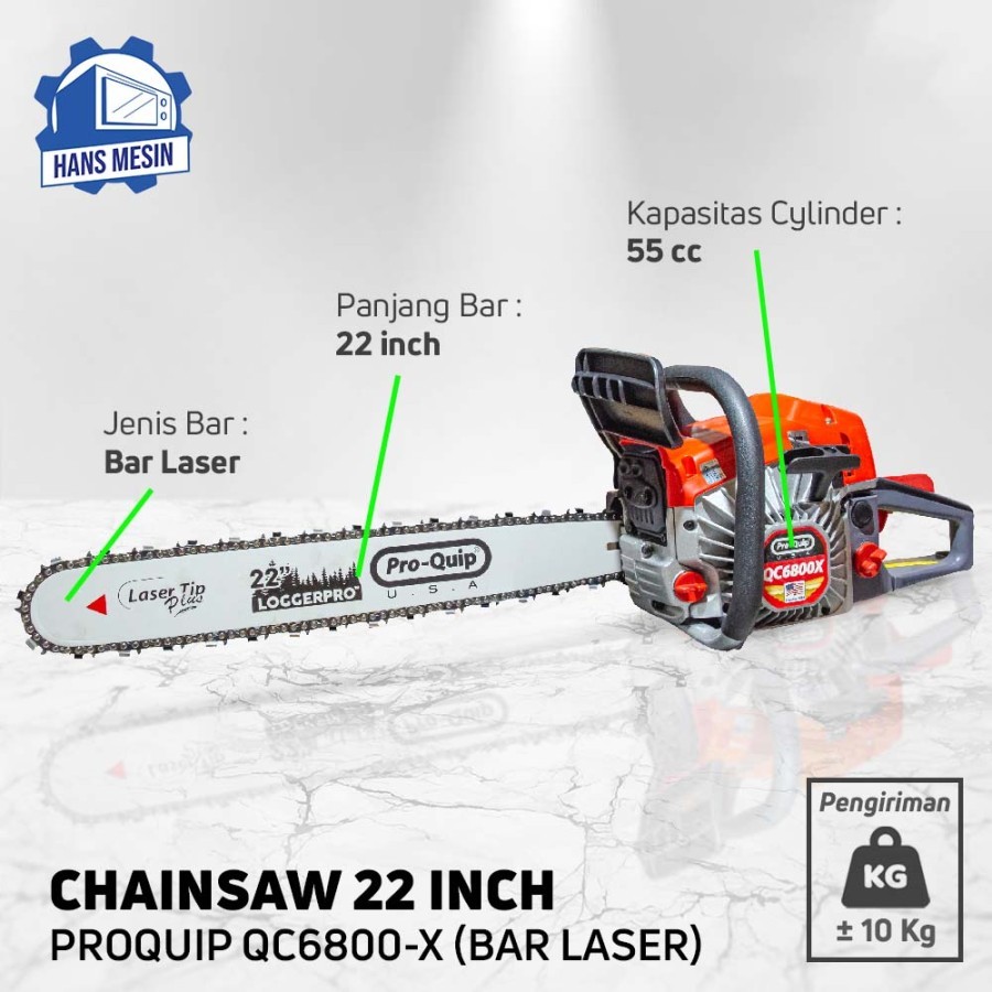 Gergaji Mesin 22" Proquip QC6800X Chainsaw Lasertip