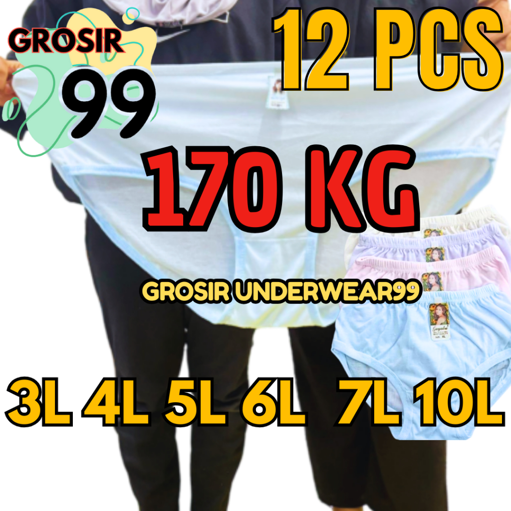 12 PCS SUPER JUMBO Celana Dalam Wanita Jumbo Big Size Polos Katun CD Ibu Hamil Jumbo CD Wanita Dewas