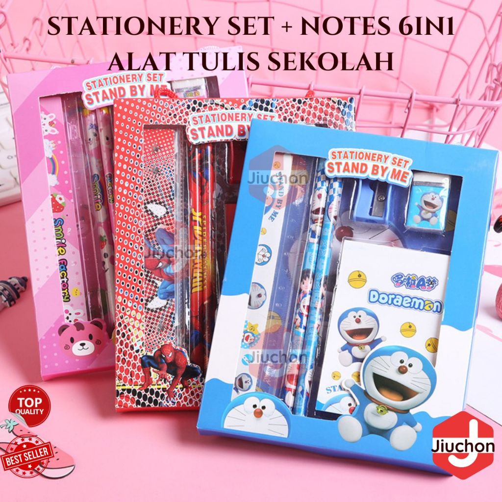 

JIUCHON Alat Tulis Set 6IN1 Stationery Set Lucu Karakter Set Perlengkapan Alat Tulis Sekolah Anak-Anak TK Murah