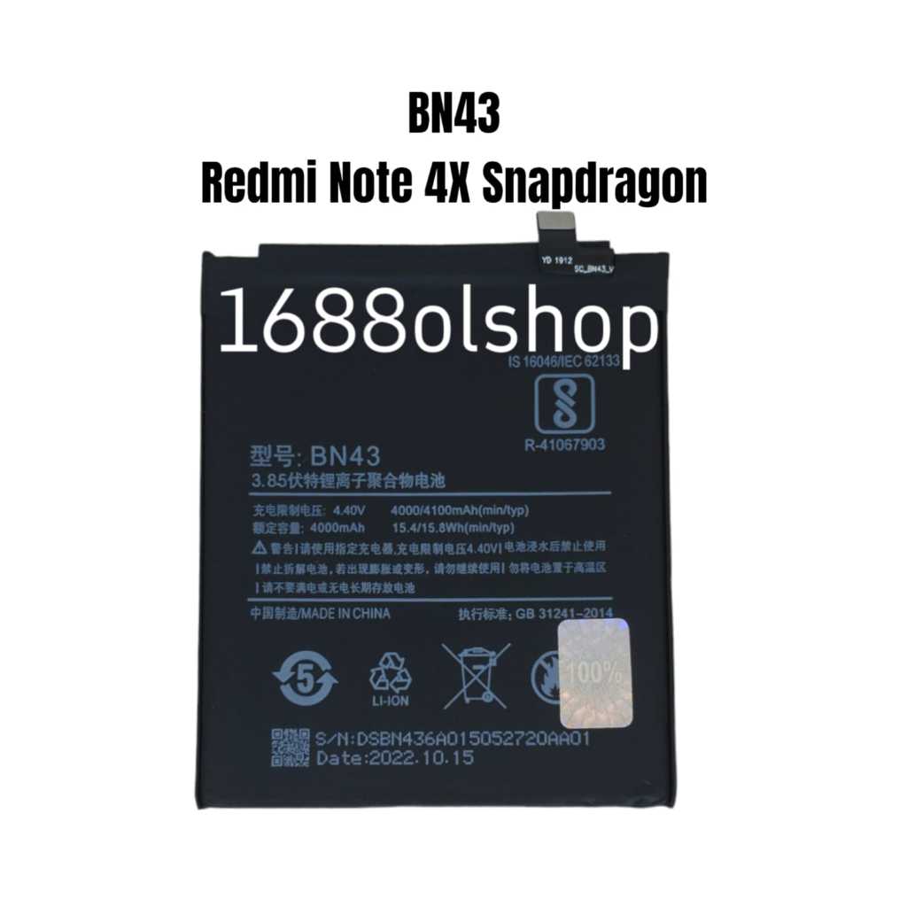 Baterai Xiaomi Redmi Note 4X Snapdragon   BN43  BN 43   bn43  Original  Batre Battery Batere