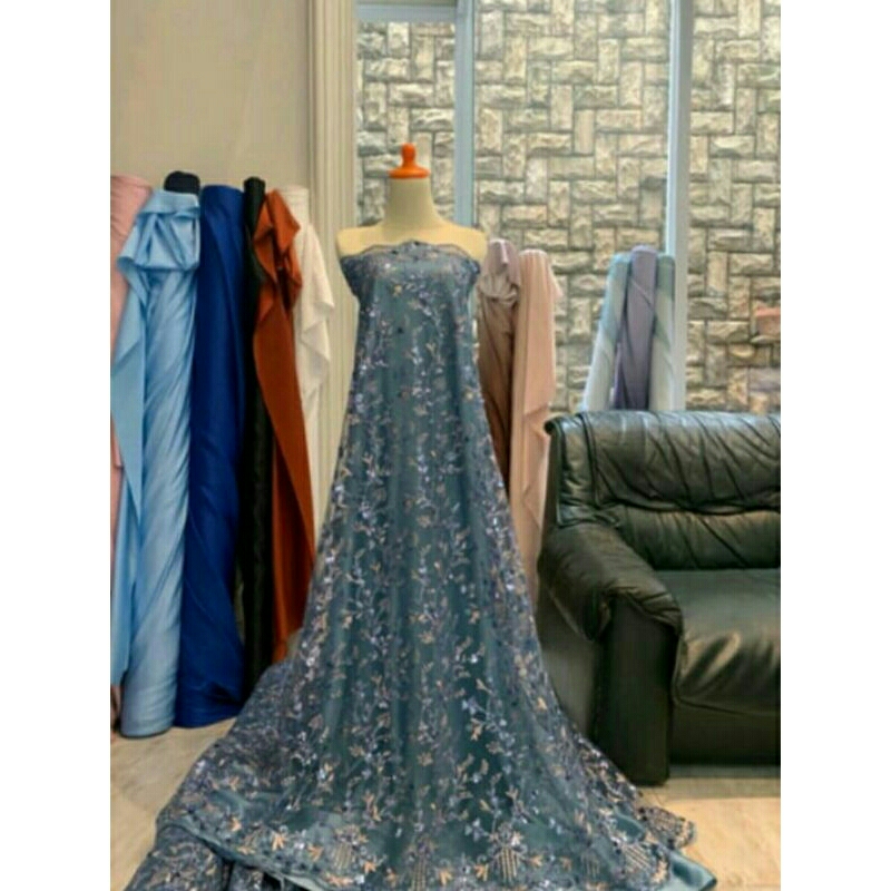 kain tile jasmine sequin payet bunga bordir twotone