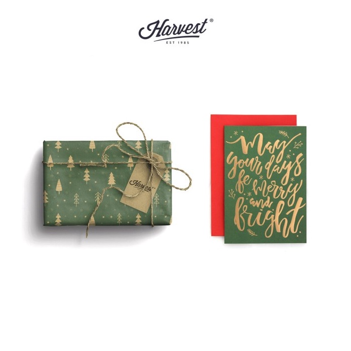 

CUCIGUDANG Paket Kertas Kado Kartu Ucapan Harvest Wrap Kit Xmas Joyful Green