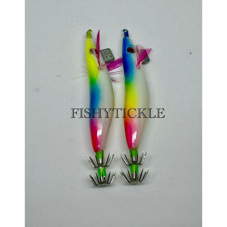 Banyak Dipakai Umpan Pancing Cumi Model Udang Body Putih Pelangi GLOW IN THE DARK SQUID JIG  HARGA P