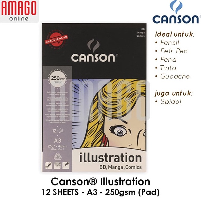 

Inovatif CANSON Illustration 12 sheets A3 25g Pad 238721