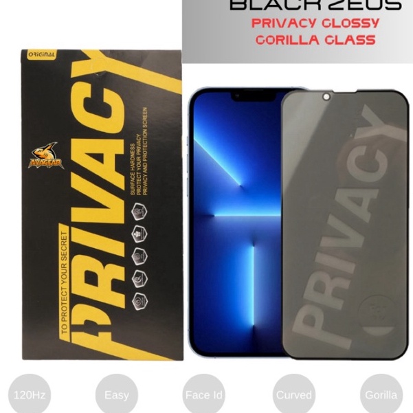 Super Sale Black Zeus Super Privacy Tempered Glass iPhone  Glossy Screen Protector Safe CamSensor Ke