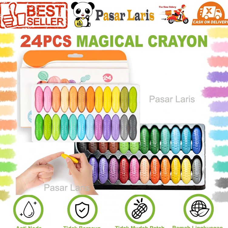 

Magical Crayon 12 pcs 24 pcs Crayons Set Bayi Anak Peanut Yplus UK Mudah Dihapus Tidak Kotor Tangan
