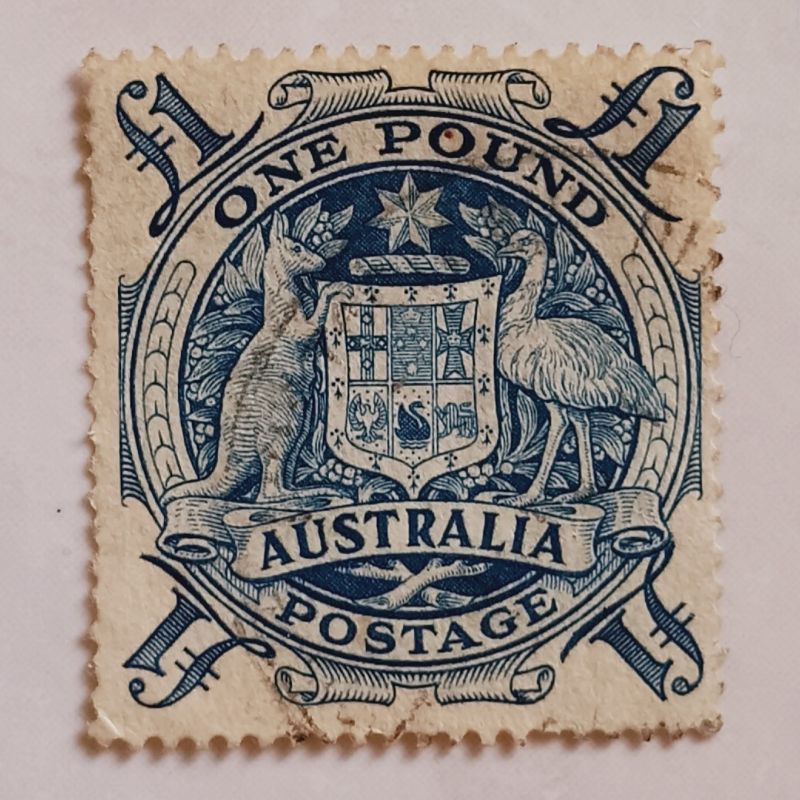 

(AD) Perangko Australia 1949 King George VI Definitives - Fifth Series (1947-52) - Coat Of Arms 1 pound Used