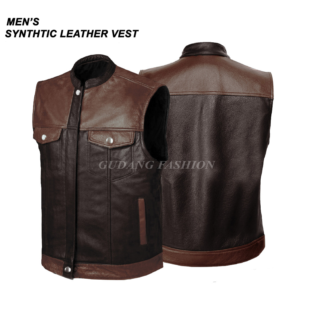 Rompi Kulit Vest Pria Rompi Kulit Sintetis Rompi Bikers motorcycle Vest