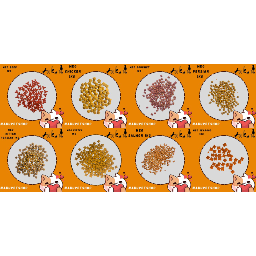(INSTAN)Meo Repack Dry Food 1Kg | Meo Adult, Kitten, Ocean Fish, Persian, Salmon, Chicken, Gourmet, 