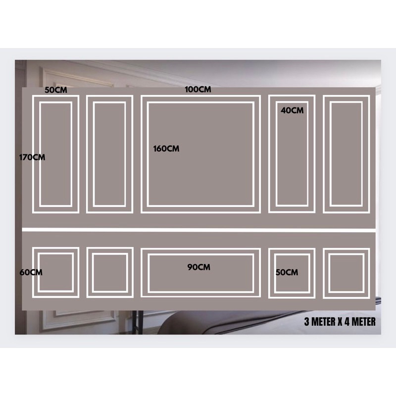 WALL MOULDING SET L 4M x T 3M KAYU ASLI DOUBLE FRAME