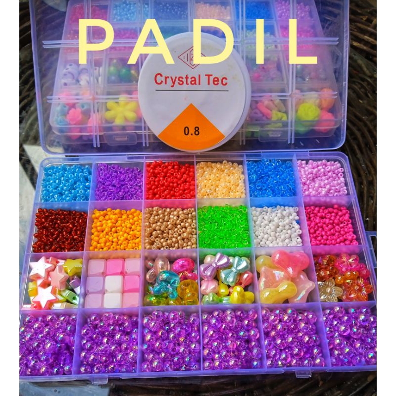 set manik manik pasir 3mm Mote manik mutiara bening kaca bonus tali senar