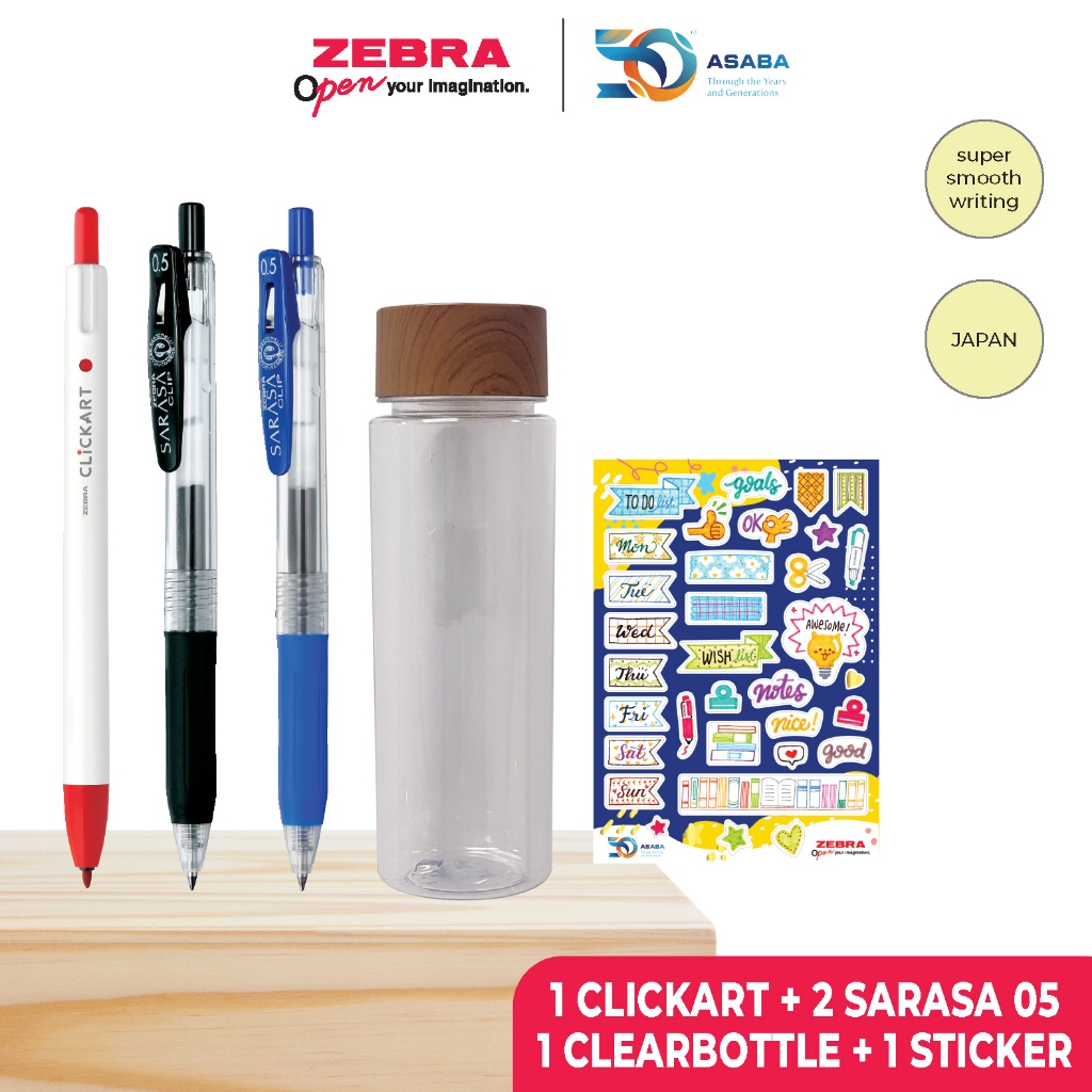 

ZEBRA Paket Alat Tulis 3 Sarasa Clip dan Clickart Pulpen Pena Ballpoint Pen Free Clear Bottle