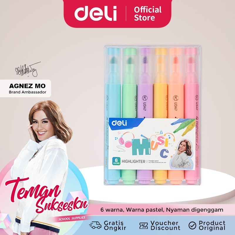 

Highlighter Deli BA CU347 1 Set isi 6 Warna Pastel