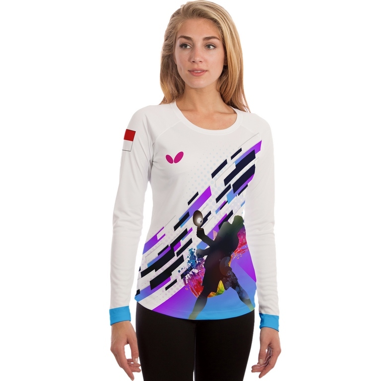 jersey wanita lengan panjang kaos pingpong / tenis meja Fullprint 3D terbaru 2025