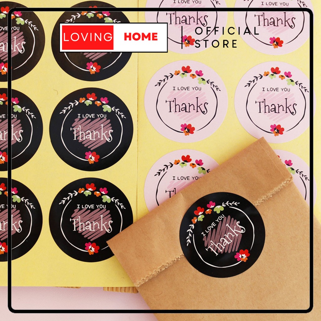 

LOVING HOME - Sticker Label Thank You Flower Pink Tempelan Packaging Toples Kotak Kue Produk