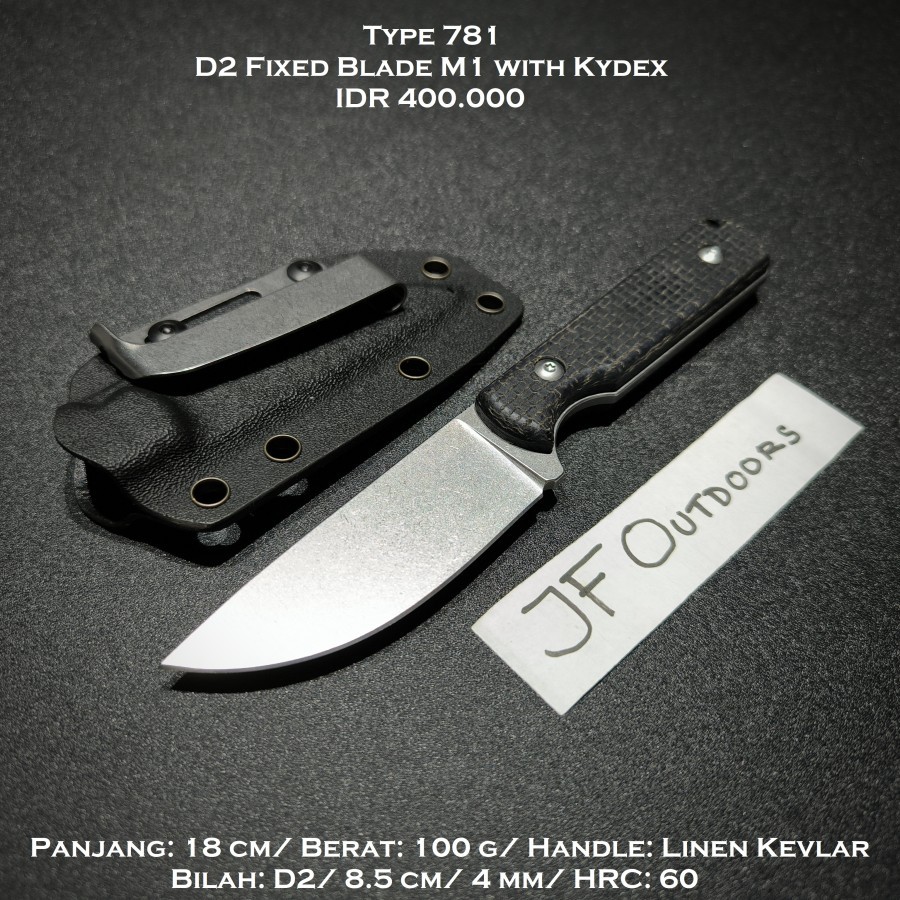 Pisau Bushcraft Camping EDC Outdoor Bastinelli Kabar Bushcraft Style D2 Fixed Blade M1 with Kydex