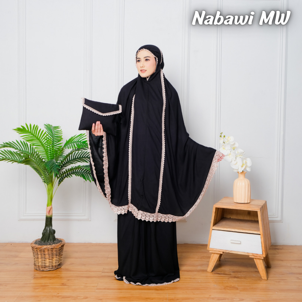Mukena rayon premium dewasa katun rayon polos renda hitam