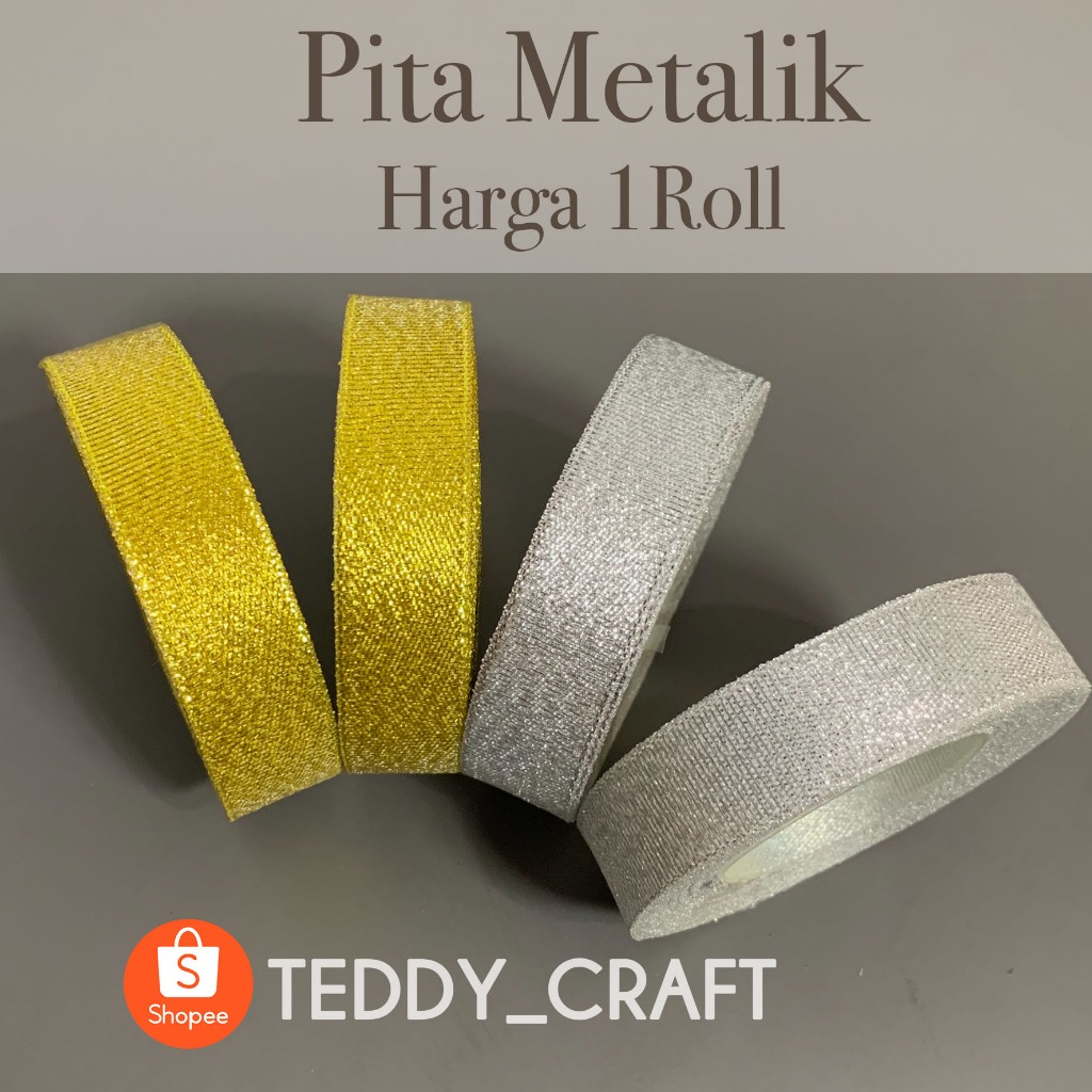 

Pita Metalik Emas Perak - 1 Roll - Pita Kado - Pita Hias Hampers Parcel Bunga