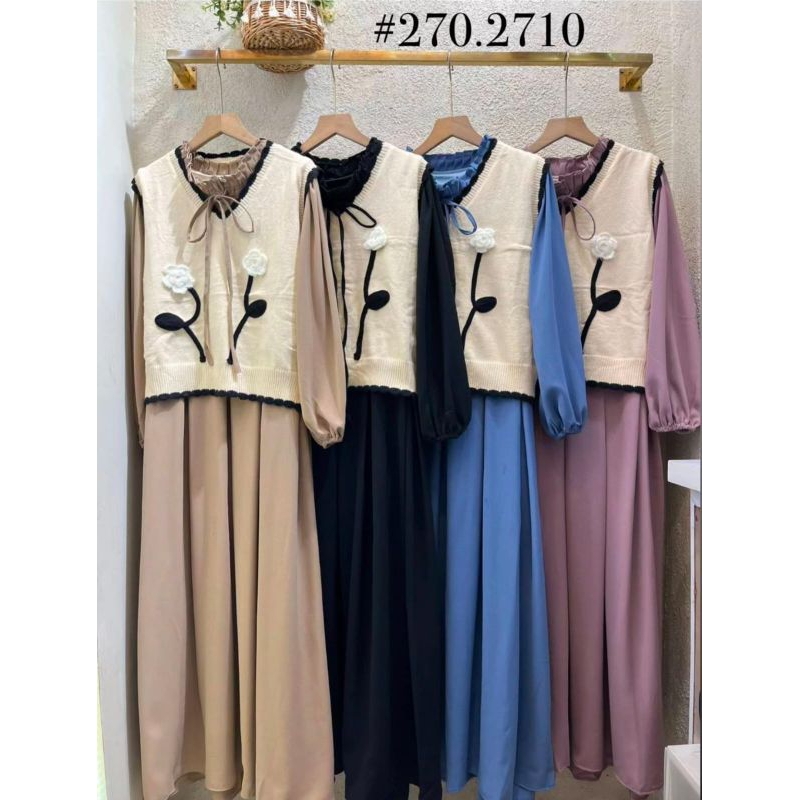 Dress Gamis Vest Rajut Daisy Flower 3D Korean Style by Yuna