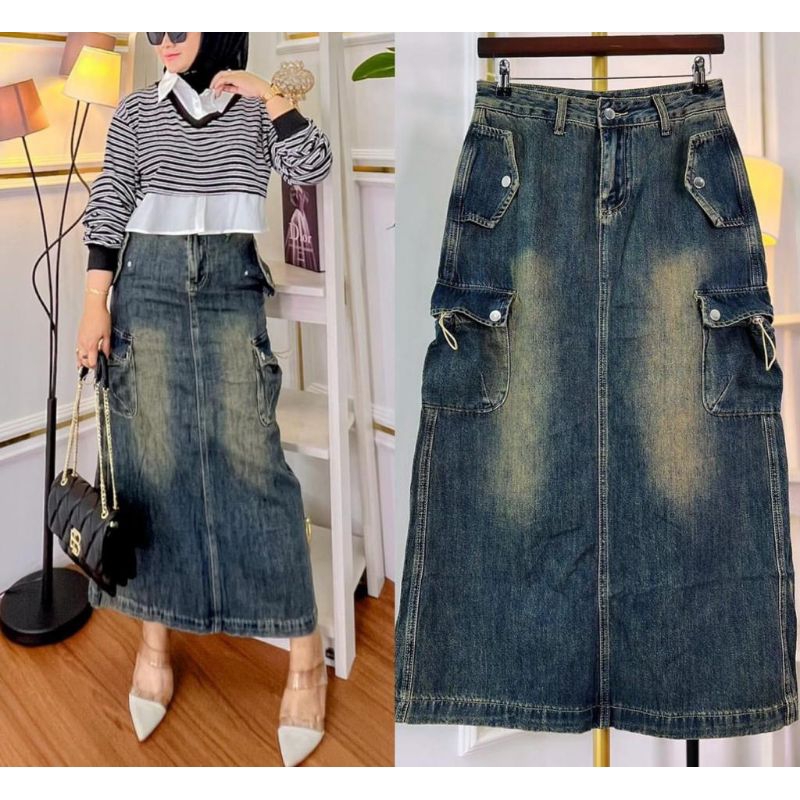 Rok jeans wanita Rok span wanita Rok snow belakang karet Rok wanita terlaris